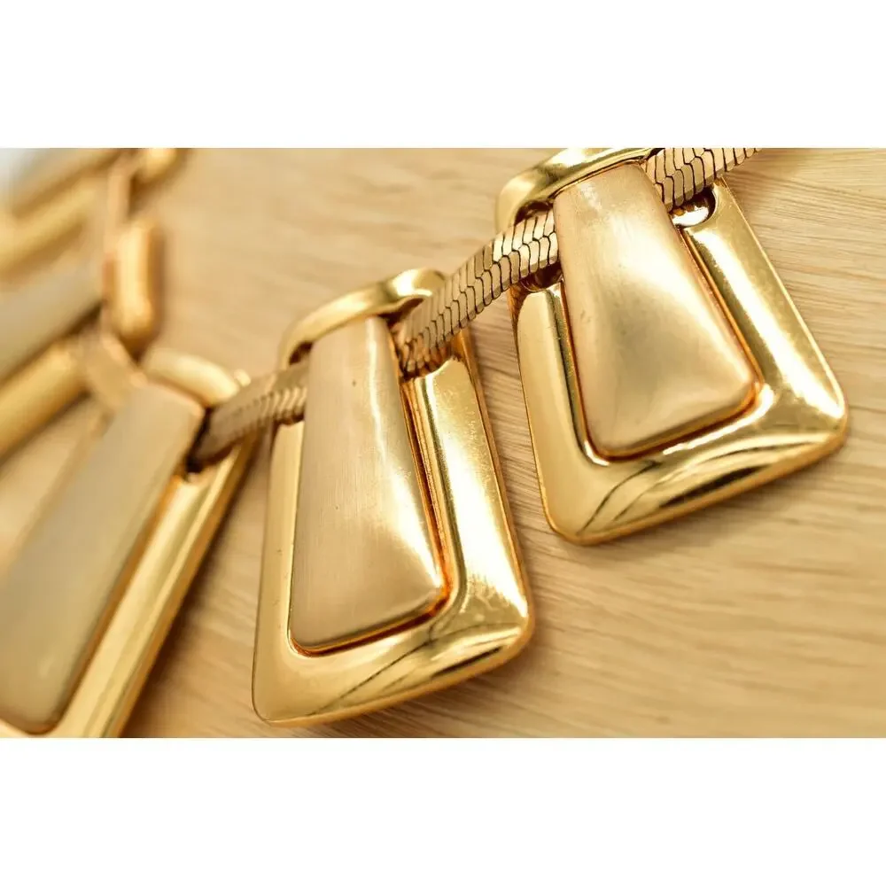 Brighton Collar Necklace Chunky Gold Bib Shiny Brushed Matte Heavy Signed BinBL